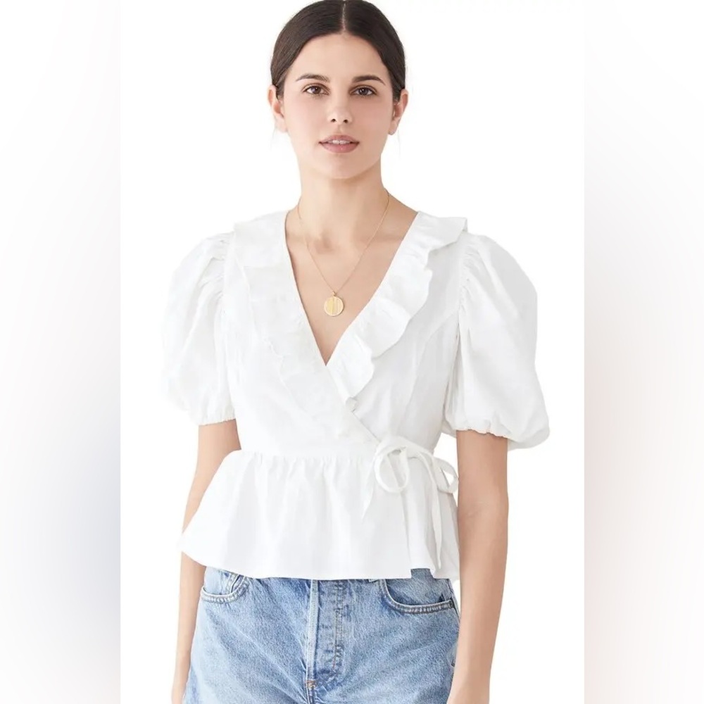 BOYISH Romeo Puff Sleeve Blouse - Vintage White L New with Tag